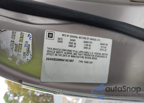 1998 Buick Century Custom из США, поврежденный, VIN 2G4WS52M8W1431857